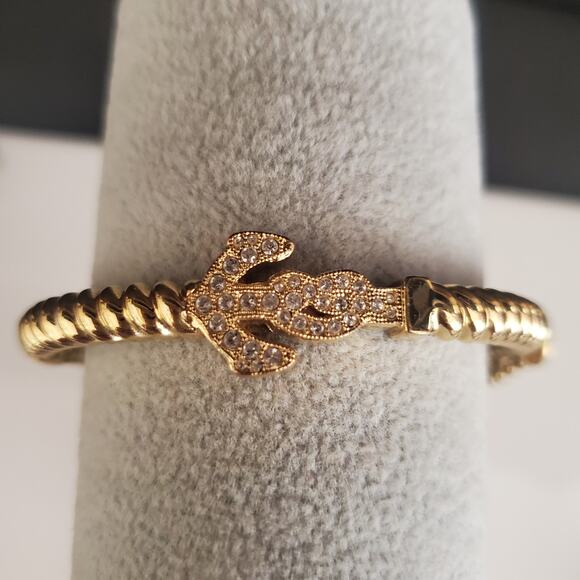 Coach Hinged Bangle with Pave Crystal Anchor Braided Gold Tone Safety Clasp - Picture 3 of 12